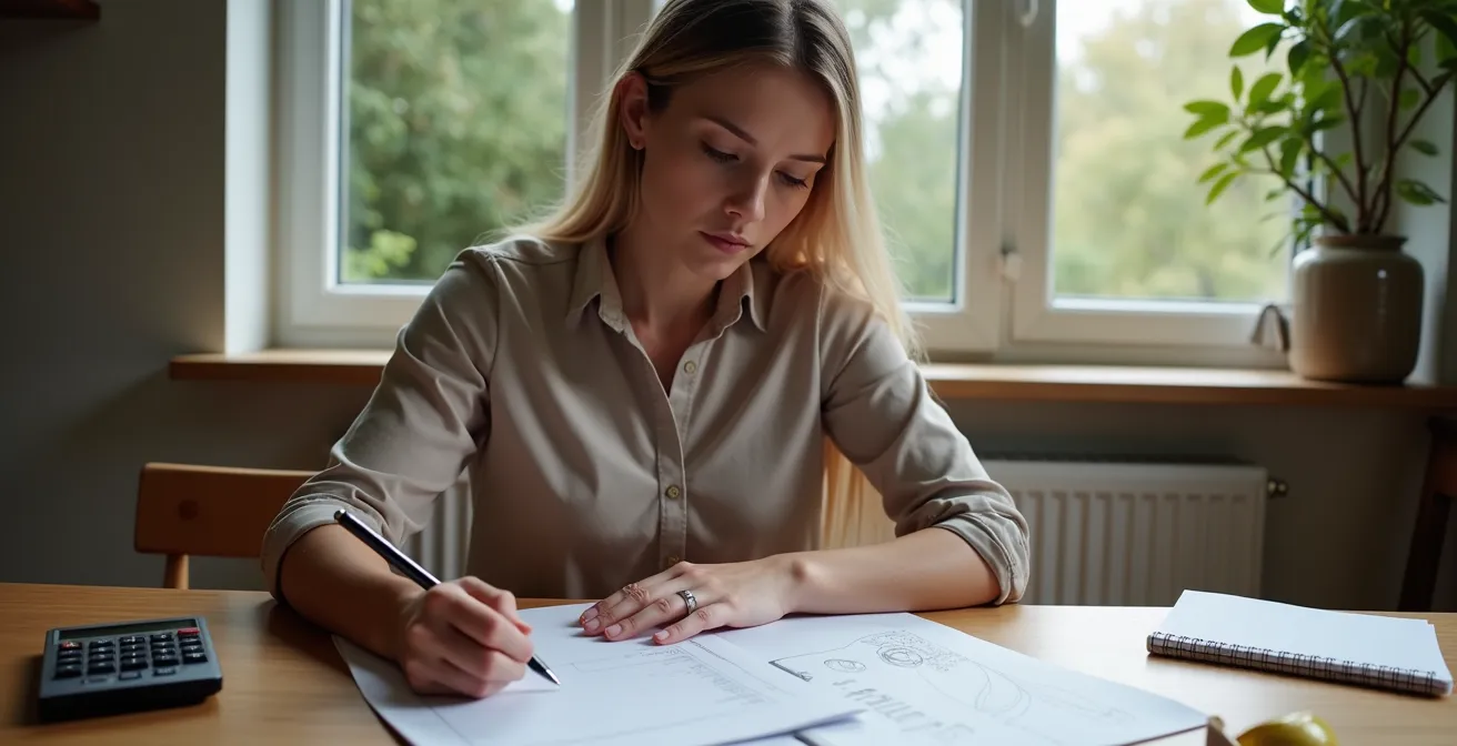 UK homeowner reviewing heat pump grant application documents at home