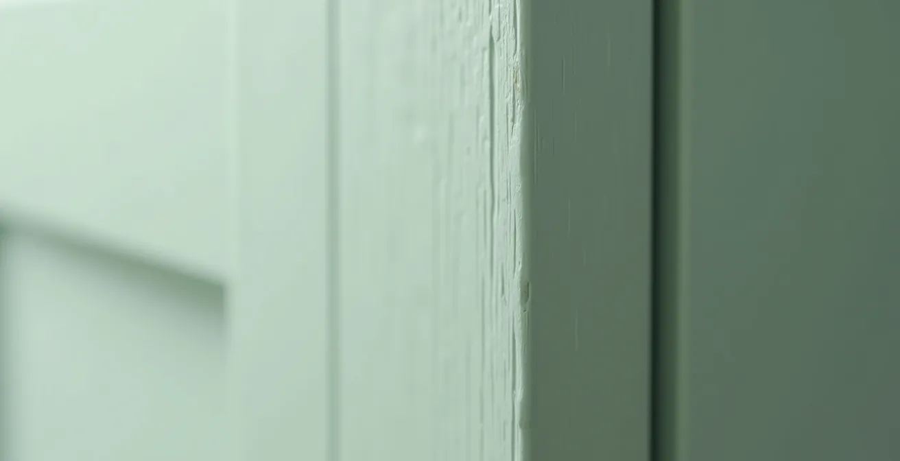 Close-up of hand-painted MDF wardrobe door showing professional eggshell finish