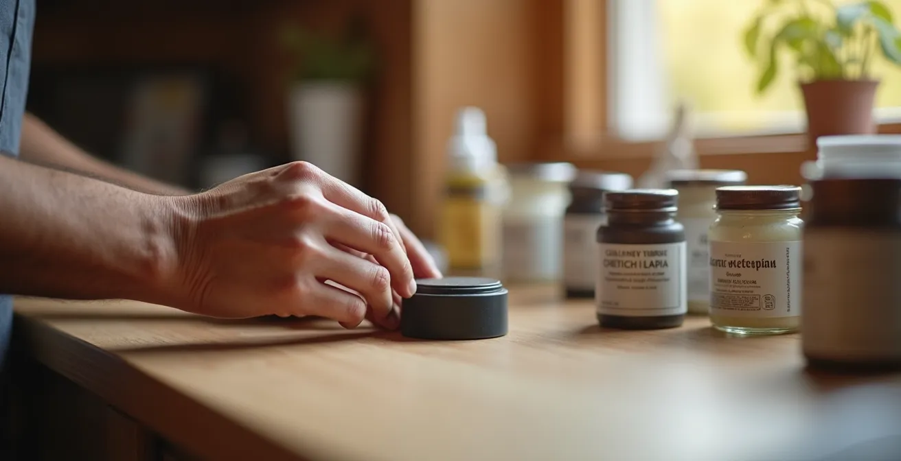 Organized cabinet maintenance kit with various repair tools and materials