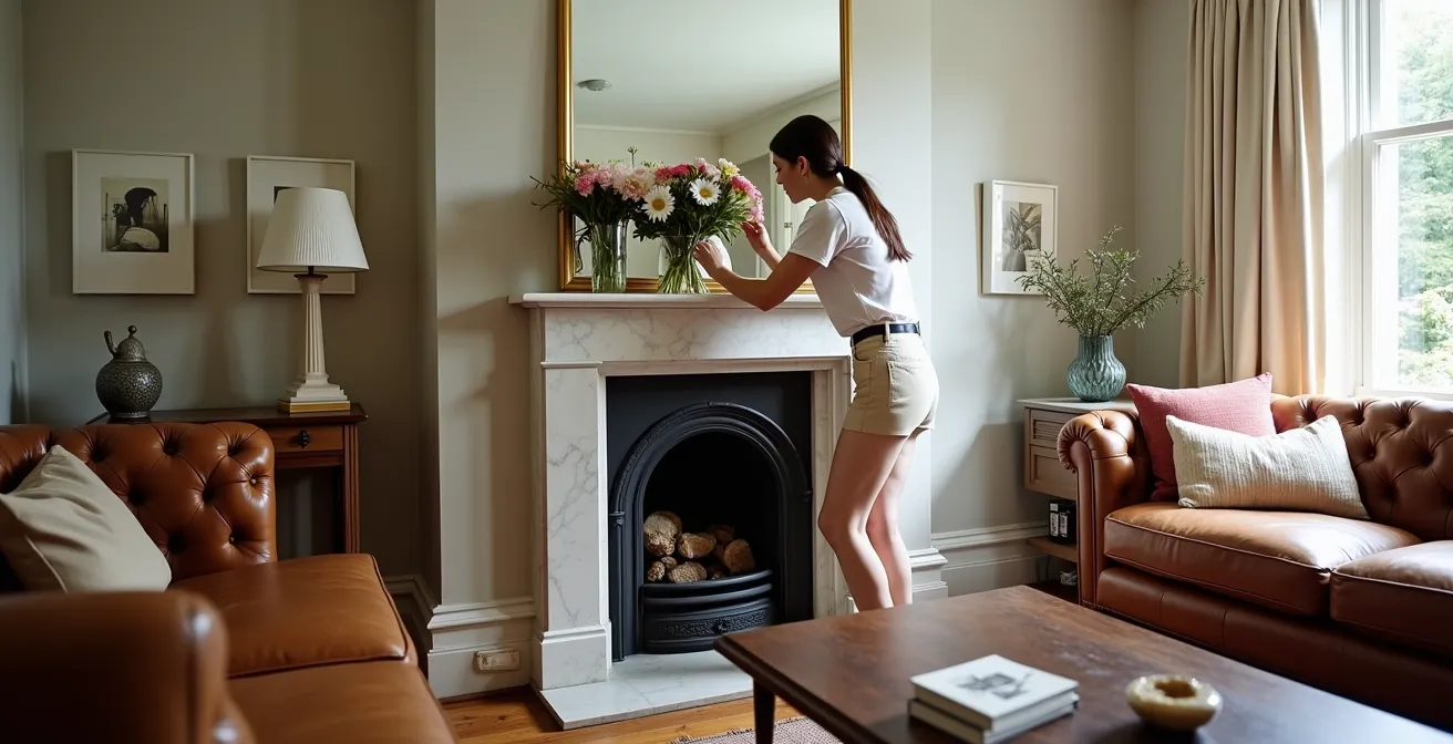 Victorian living room successfully blending vintage and contemporary furniture